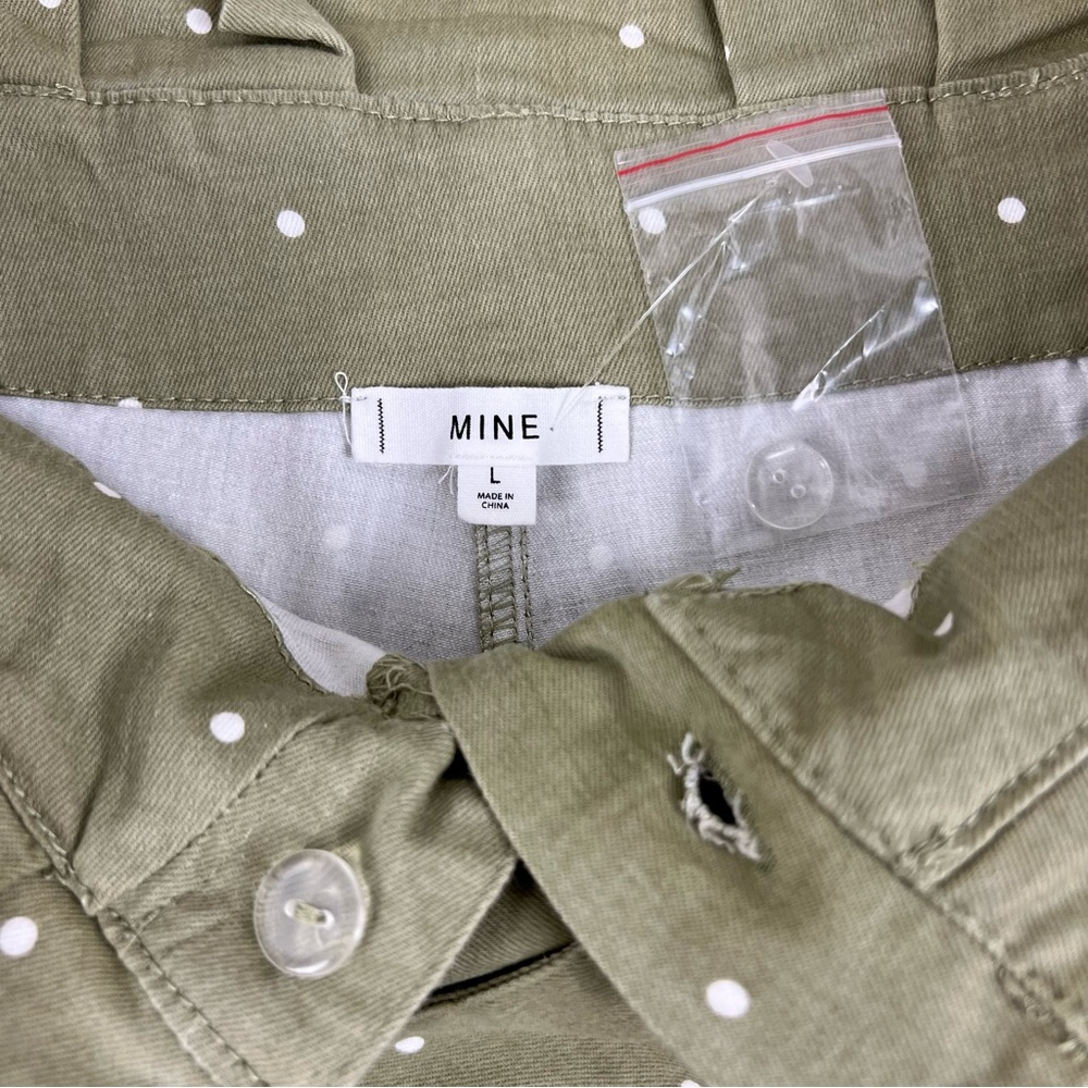 Mine Olive Green Paperbag Shorts Large High Waisted Polka Dot Tie Belt - Picture 3 of 4
